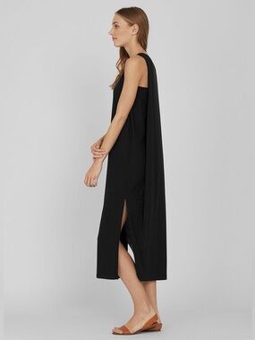 cuyana one shoulder dress Cuyana One-Shoulder Midi Dress Medium Tan Pima Cotton Minimalist Lagenlook